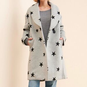 Avec Les Filles Gray and Black Star Print Wool Peacoat